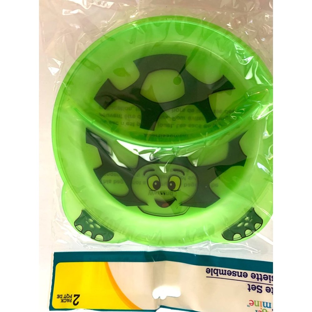 New Angel Of Mine Hard Plastic Green Turtle Pack of 2 Kids Divided Plate
